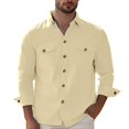 thumbnail image 1 of Men's Shirts Solid Color Casual Loose Business Long Sleeve with Double Pocket Shirt Top 2XL, 1 of 7