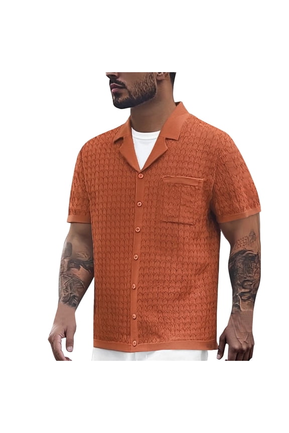 Men's Shirts Stylish Casual Comfortable Breathable Slim Fit Short Sleeve Business Dress Fashionable Youth Attire Mens T-Shirts Orange White Pocket Short Sleeve
