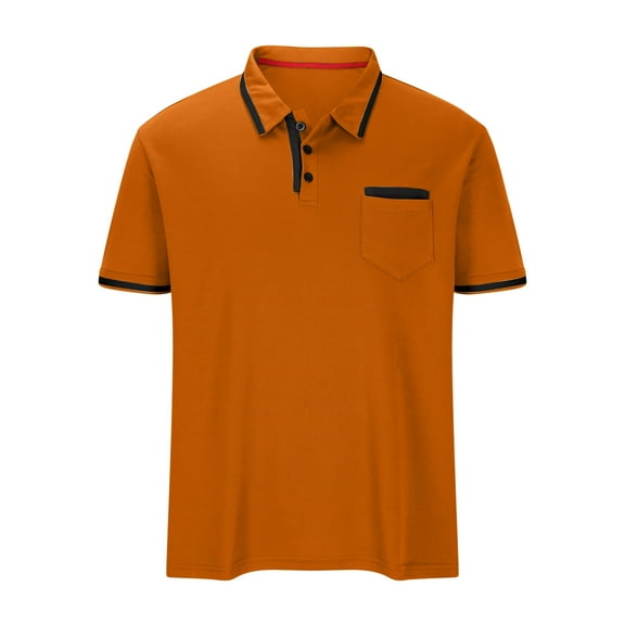 Men's Shirts Stylish Casual Regular Fit Short Sleeve Tshirts Lapel Pocket Summer Lightweight Sports Golf Tees Orange L