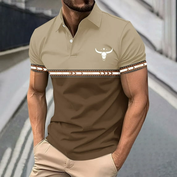 Men's Shirts Summer Casual Shirts Fashion Vintage Print T-Shirt Button Shirt Slim Sports Blouse Plus Size Men Turndown Collar Short Sleeve Top