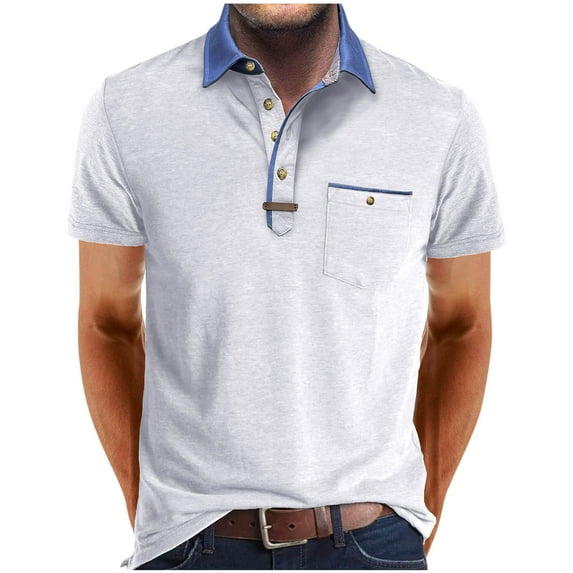 Men's Shirts Summer Short Sleeve Casual Button T-Shirts Classic Basic Golf Work Tees Tops with Pocket