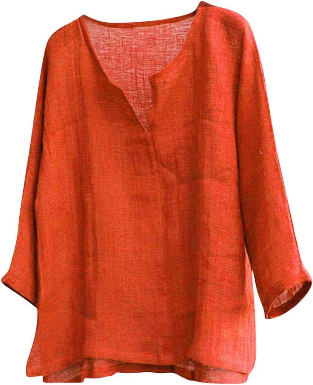 Men's Shirts TShirt Cotton Linen Solid Color Loose VNeck Long Sleeve