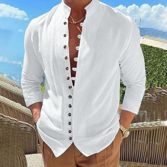 Men's Shirts Top Long Sleeve Button-Down Shirt - Breathable Cotton Linen Blend, Wrinkle-Resistant Lightweight Casual Wear Clothing