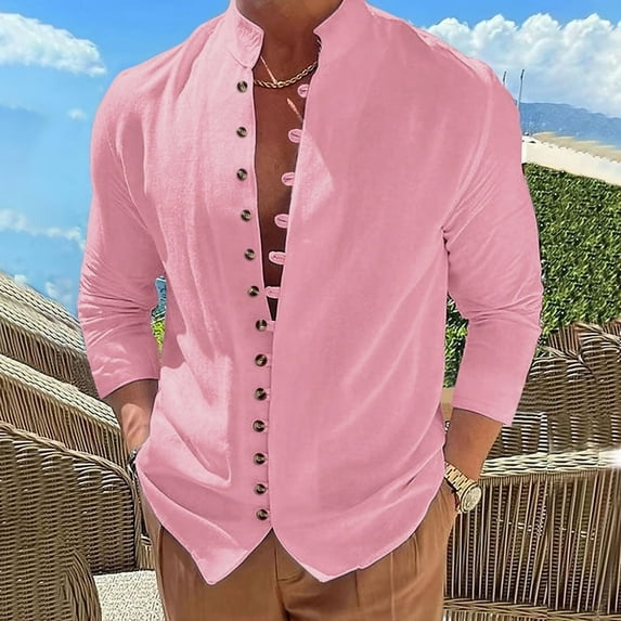 Men's Shirts Top Long Sleeve Button-Down Shirt - Breathable Cotton Linen Blend, Wrinkle-Resistant Lightweight Casual Wear Clothing
