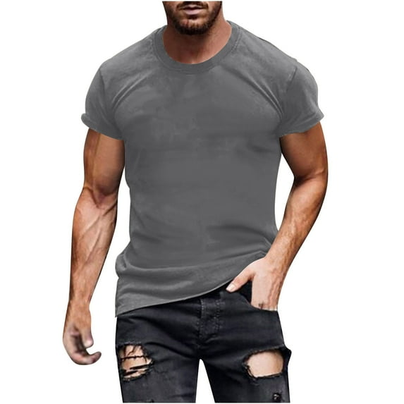 Men's Shirts Under $5 Solid Color 100% Cotton Round Neck Short Sleeved Round Neck Top/Shirt