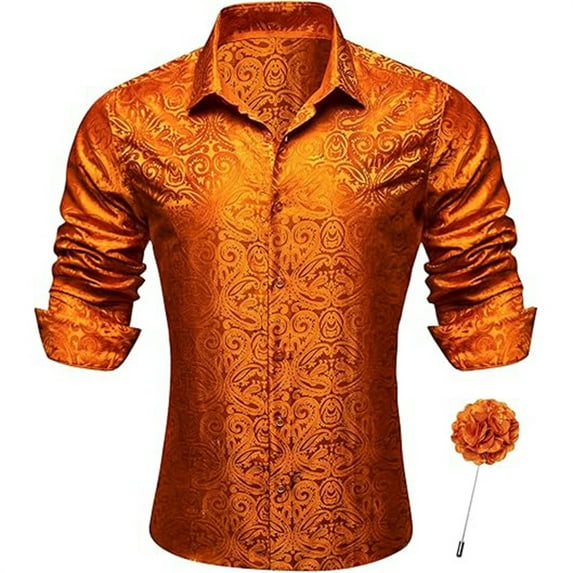 Men's Shirts Vintage Floral Printed Textured Long Sleeve Button Down Tops Slim Fit Collared Stretchy Comfy Trendy Dress Shirts for Men