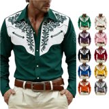 Men's Shirts – Western Embroidered Print Turn Down Collar Long Sleeve ...