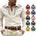 Men's Shirts – Western Embroidered Print Turn Down Collar Long Sleeve ...