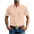 thumbnail image 1 of Men's Shirts Western Snap Short Sleeve Tops Casual Two Pockets Cotton Linen Classic Work T Shirts Solid Dressy Tees, 1 of 6