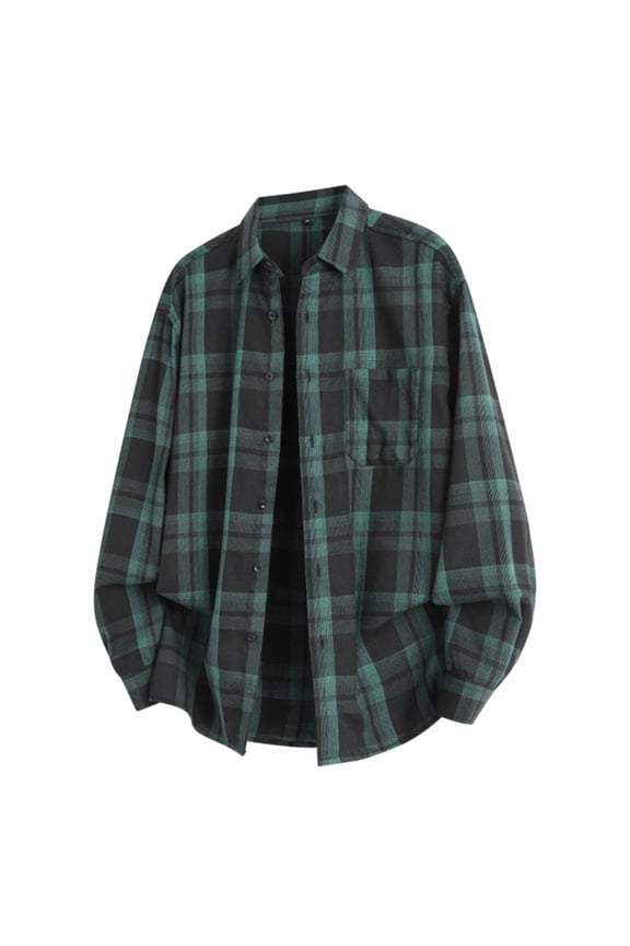 Men's Shirts Winter Button Plaid Up to 65% off,Men Plaid Fashionable Casual Button Long Sleeve Turndown Collar Blouse Shirt