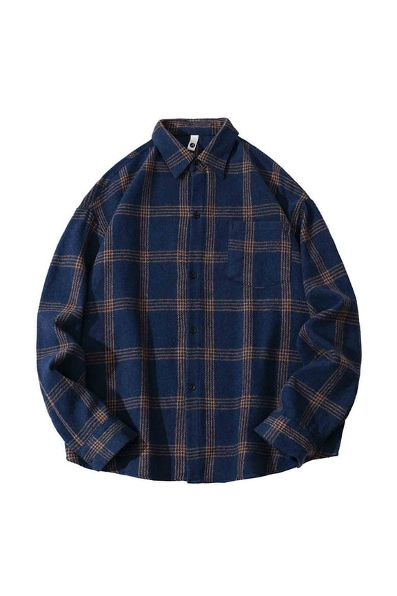 Men's Shirts Winter Button Plaid Up to 65% off,Men Plaid Fashionable Casual Button Long Sleeve Turndown Collar Blouse Shirt
