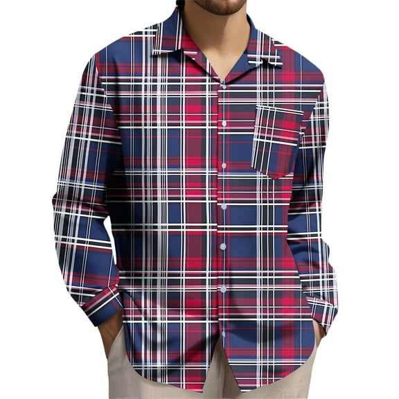 Men's Shirts Winter Button Plaid Up to 65% off,Men's Plaid Printed Top Casual Men's Shirt Top Men's Long Sleeved Lapel Top/shirt