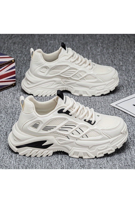 Men's Shoes 2026 New Mesh Breathable Sneaker Good-looking Beige Mix and Match Casual Trend Versatile Shoes ，