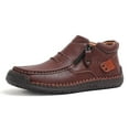 thumbnail image 1 of Men's Shoes Loafers Casual Driving Leather Slip Walking Boots Lightweight Ankle Fashion Comfortable Rubber hand-stitched Brown 11 US, 1 of 7