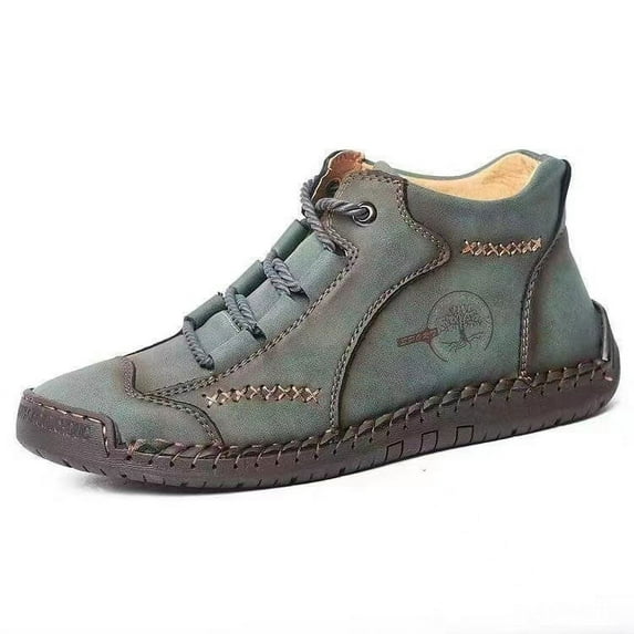 Men's Shoes, Short Boots, Sewn Leather Boots, High-top Leather Flat Soles, Outdoor Workwear Casual Shoes