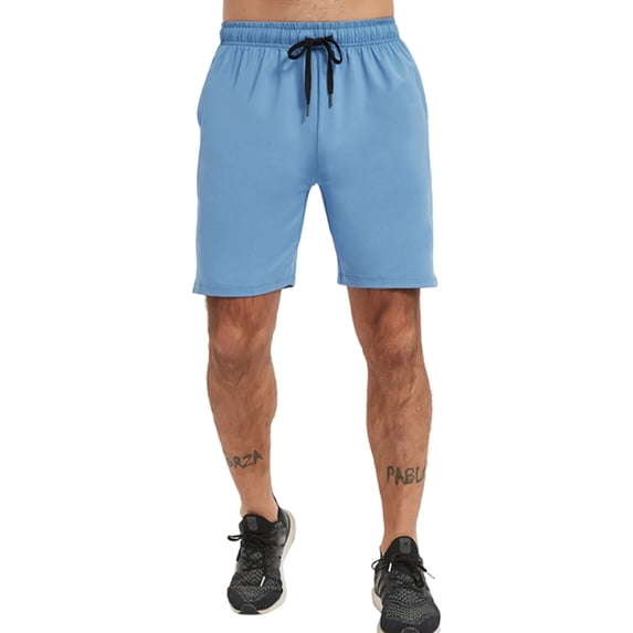 Men's Short Athletic Light-Weight Breathable Stretch Quick Drying Gym Workout Shorts with Pockets Mist Blue L