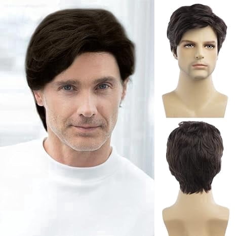 Tuobo Men's Short Wavy Fashion Twist Wig, Brown, 1-Count
