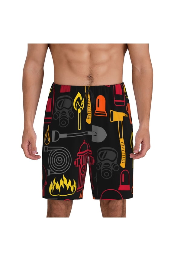 Men's Short Pajama Pants Shorts Loungewear Breathable Summer Nightwear, Firefighting Items Fire Firefighter Fighter