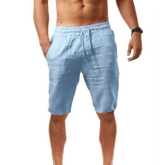 Men's Short Pant Breathable Bermuda Shorts Solid Color Summer Vacation Casual Loose Drawstring Men Linen Pants