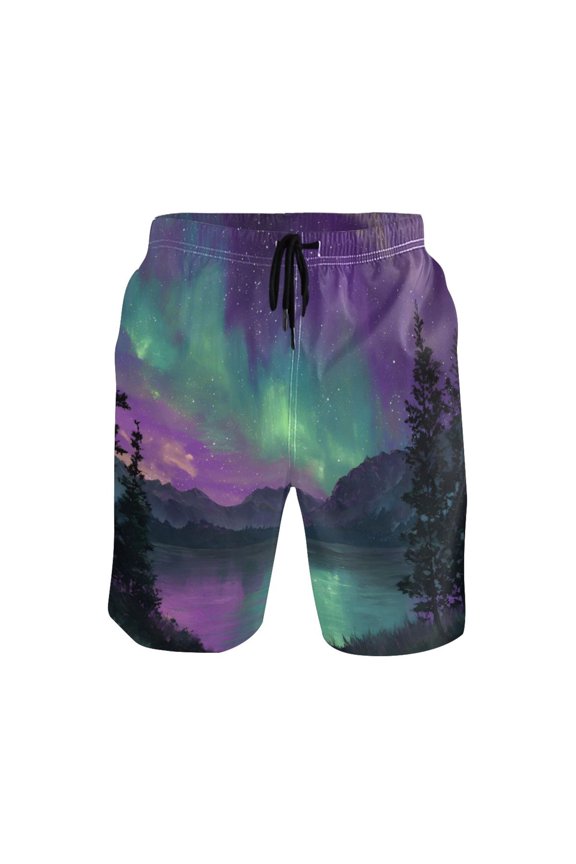 Men's Short Pants Beach Pants Men's Beach Shorts Short Pants Quick Drying Pants Lightweight and Breathable Fashionable and Unique S Beautiful Aurora Pattern