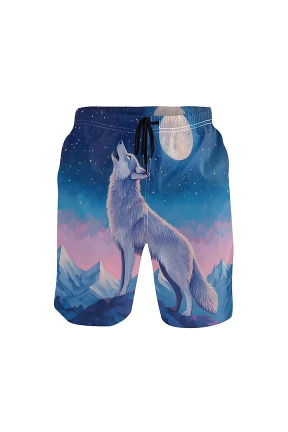 Men's Short Pants Beach Pants Men's Beach Shorts Short Pants Quick Drying Pants Lightweight and Breathable Fashionable and Unique S Wolf in The Moonlight