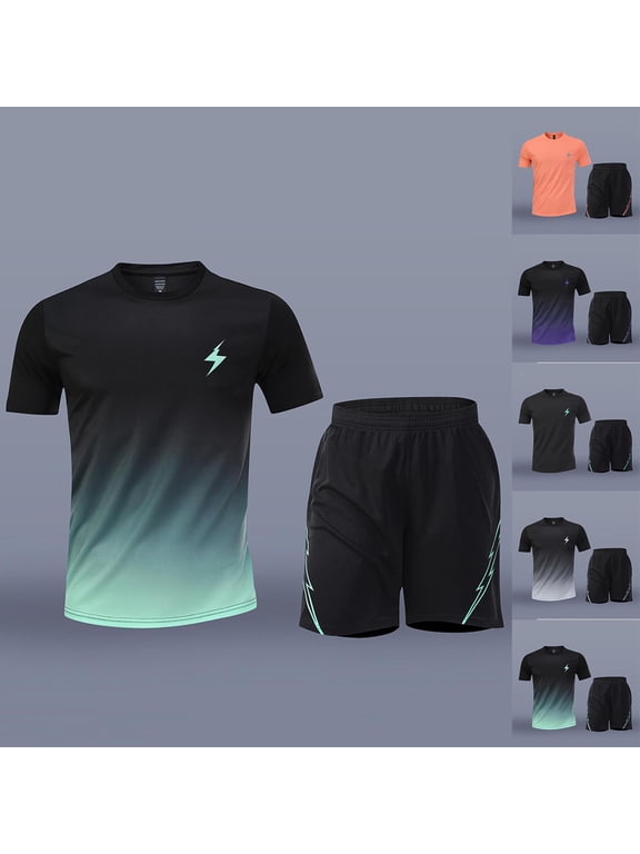 Men's Short Sets 2 Piece Outfits Matching Airport Travel Outfit Men's Solid Color Short Sleeve Round-Neck Top Pocket Elastic Waist Shorts Casual Fashion Set Purple Xl