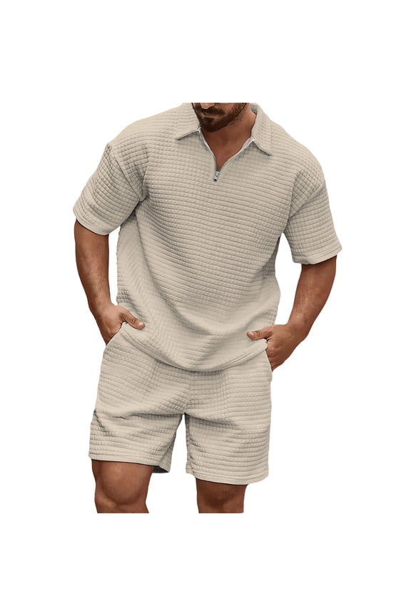 Men's Short Sets 2 Piece Polo Shirt Summer Outfits Casual Fashion Tracksuits Short Sleeve Travel Clothes Gray 3XL