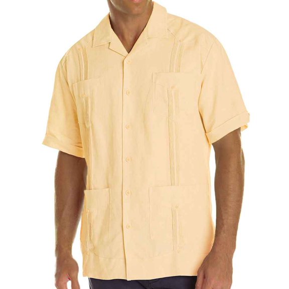 Men's Short Sleeve 100% Linen Guayabera SIZE:L COLOR:BN