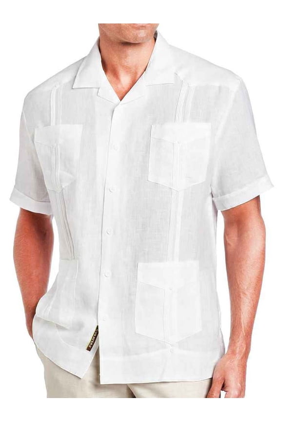 Men's Short Sleeve 100% Linen Guayabera SIZE:M COLOR:WH