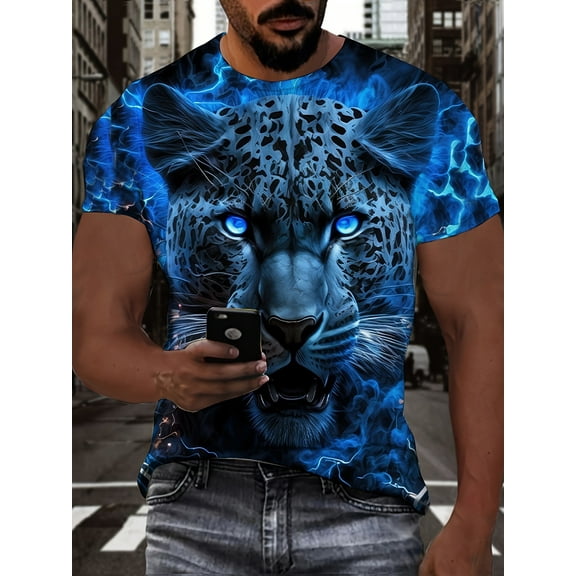Men's Short Sleeve 3D Tiger Print T-Shirt Fashion Animal Pattern Clothing