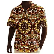 Men's Short Sleeve African Dashiki Traditional Style Shirt Summer Hawaii Beach Holiday Ankara Floral Shirts