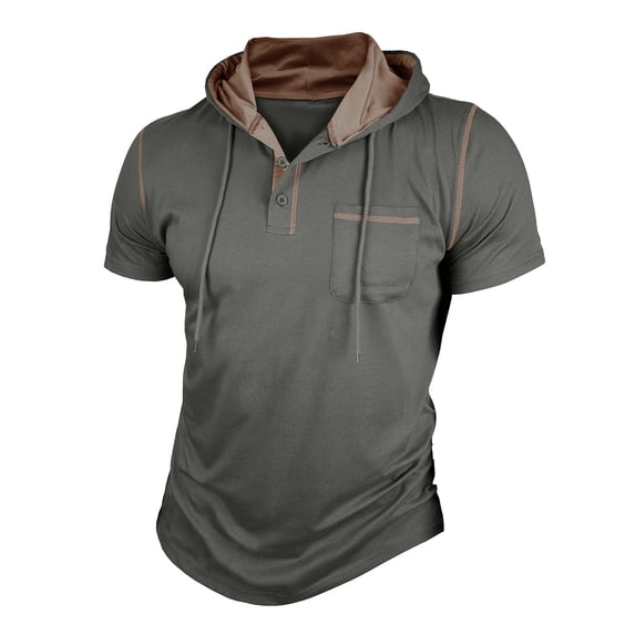 Men's Short Sleeve Athletic Casual Plus Size Hoodies Sport Sweatshirt Hooded T-Shirts