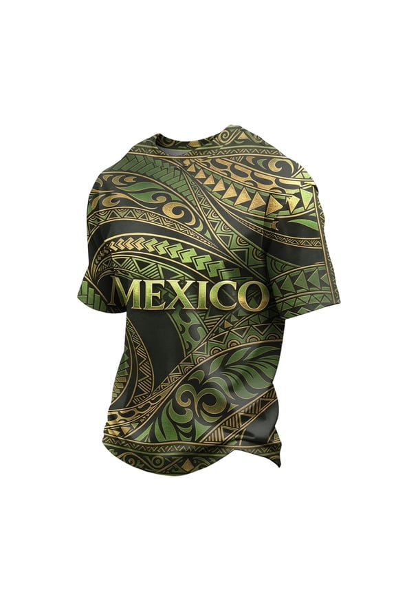 Men’s Short Sleeve Athletic Mexico Soccer Jerseys 2026 Mexico Soccer Tops Crew Neck Funny Football Black Gold Digital Print Summer Tee shirts,Green L