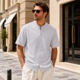 thumbnail image 1 of Men’s Short Sleeve Band Collar Shirt, Lyocell Viscose Linen Blend Button Down Casual Summer Shirt, Relaxed Fit Lightweight Top, 1 of 6