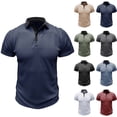 thumbnail image 1 of Men's Short Sleeve Beefy Muscle Fit Basic Tee Shirt Top Solid Color Turndown Collar Casual Daily Streetwear Modern Fashion Essential | AESTIVO,Khaki 2XL, 1 of 9