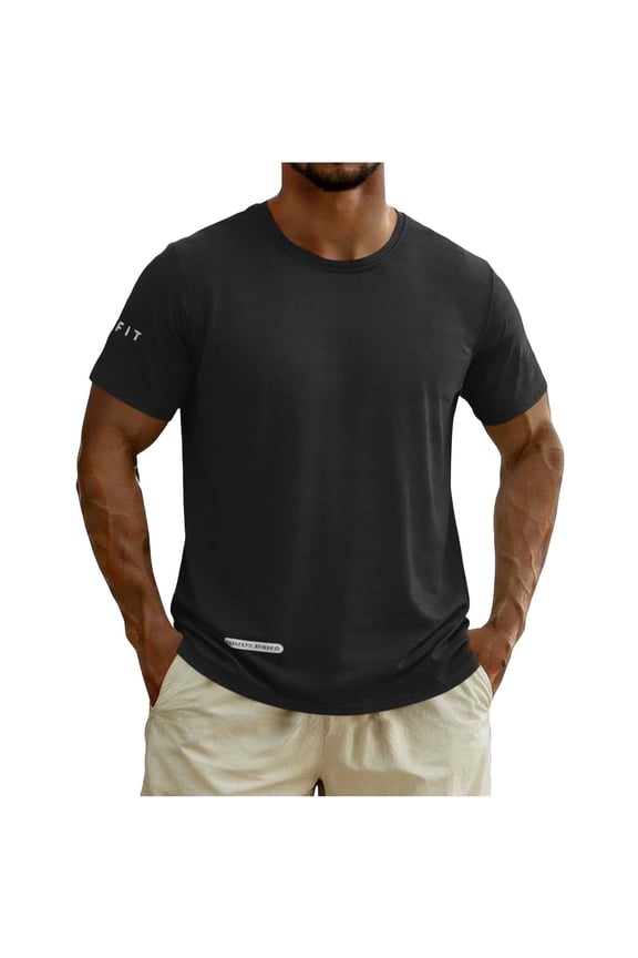 Men's Short Sleeve Big & Tall Quick Dry Athletic T-Shirt Regular Fit Crew Neck Workout Tee for Running Bodybuilding Training Moisture Wicking Stretchy Summer Top