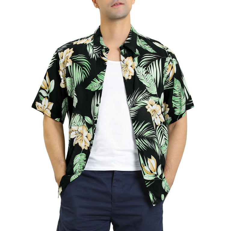 Men's Short Sleeve Button Down Beach Hawaiian Flower Print