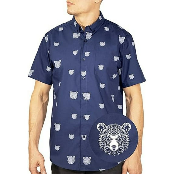 Men’s Short Sleeve Button Down Shirt – Bear Print – Casual Novelty Top