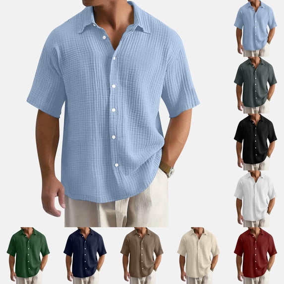 Men's Short Sleeve Button Down Shirt Casual Summer Beach Wedding Vacation Shirts (Khaki,3XL)