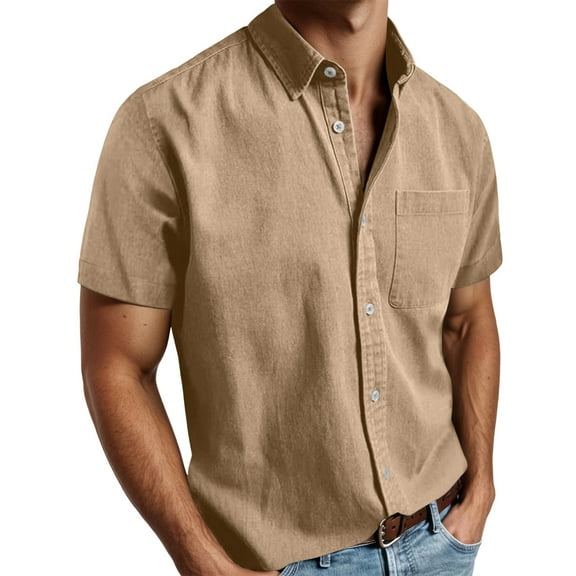 Men's Short Sleeve Button Down Shirt Casual Summer Tops with Collar and Pocket Lightweight Breathable Comfortable for Daily Wear