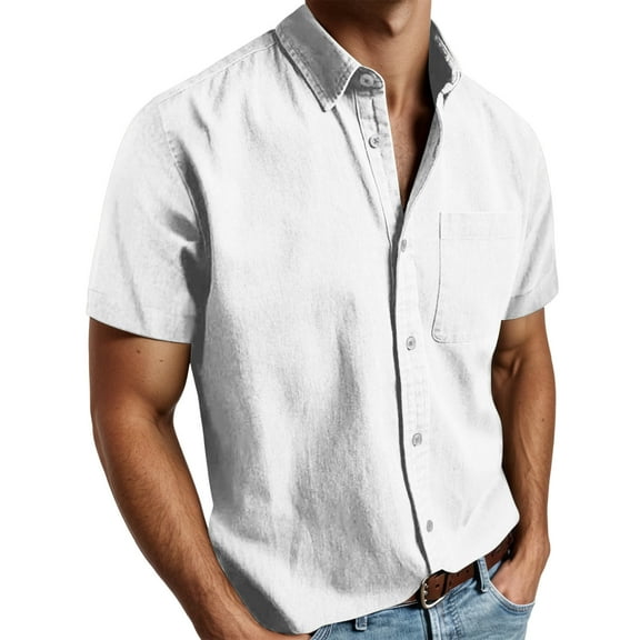 Men's Short Sleeve Button Down Shirt Casual Summer Tops with Collar and Pocket Lightweight Breathable Comfortable for Daily Wear