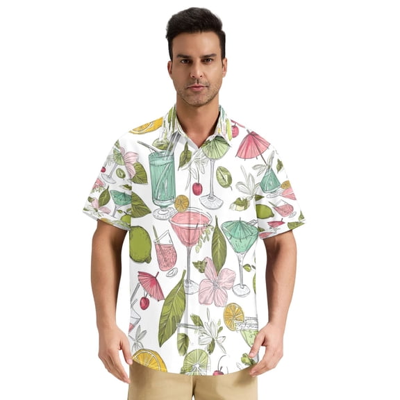 Men's Short Sleeve Button Down Shirt, Wrinkle Free Casual Summer Beach Vacation Tops, Cocktail, S-3XL