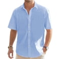 thumbnail image 1 of Men's Short Sleeve Button-Down Shirt with Turndown Collar, Solid Color Casual Top, 1 of 5