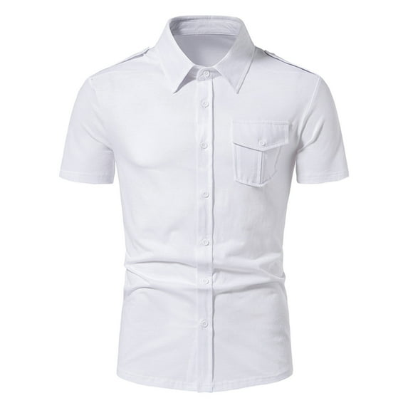 Men's Short Sleeve Button Down Shirts Casual Blending Beach Shirt with Chest Pocket Classic Fit Summer Tops White M