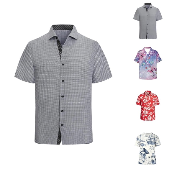 Men's Short Sleeve Button Down Shirts Casual Printed Summer Regular Fit Beach Shirt