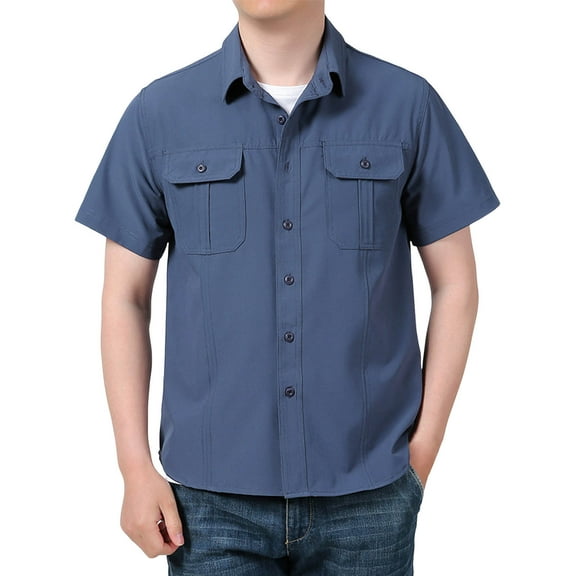 Men's Short Sleeve Button Down Shirts Lightweight Breathable Casual Summer Shirt with Pocket Design Mens T-Shirts Summer Lightweight Tee Tops