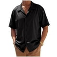 thumbnail image 1 of Men's Short Sleeve Button Down Shirts Solid Color Loose Fit Casual Business Tops Lapel Collar Summer Blouses (S, Black), 1 of 6