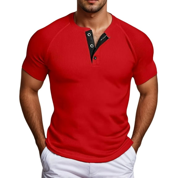 Men's Short Sleeve Button Down T Shirt Casual Knit Tee Slim Fit Summer Breathable Comfortable Stylish Top
