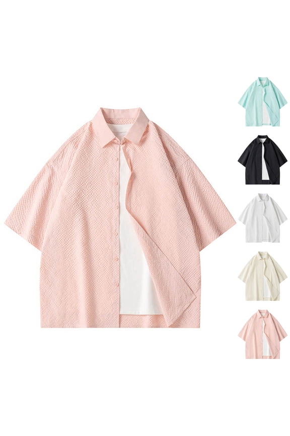 Men's Short Sleeve Button Down Shirt Casual Daily Business Office Work Shirt Loose Fit Lapel Collar Plain Solid Color Top Tee Modern Fashion Essential Gift for Him | AESTIVO,Green XL