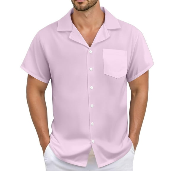 Men's Short Sleeve Button Down Shirt Casual Summer Cuban Collar Relaxed Fit Breathable Beach Shirt with Pocket Men's Loose Fit Shirt Summer Oversized Button Tee